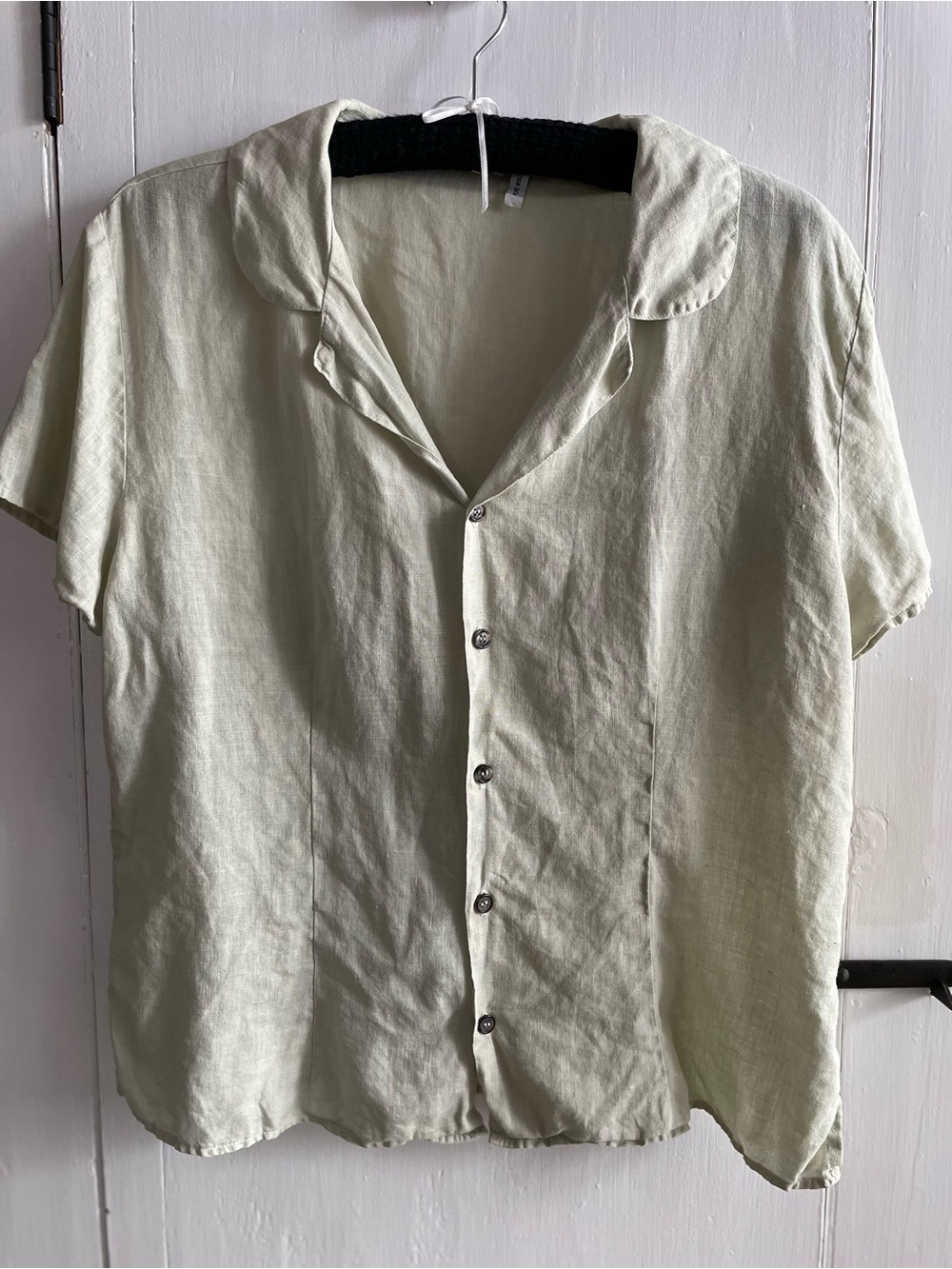 Vintage CP Shades 100% Irish Linen Button Front Short Sleeve Shirt Light Sage L
